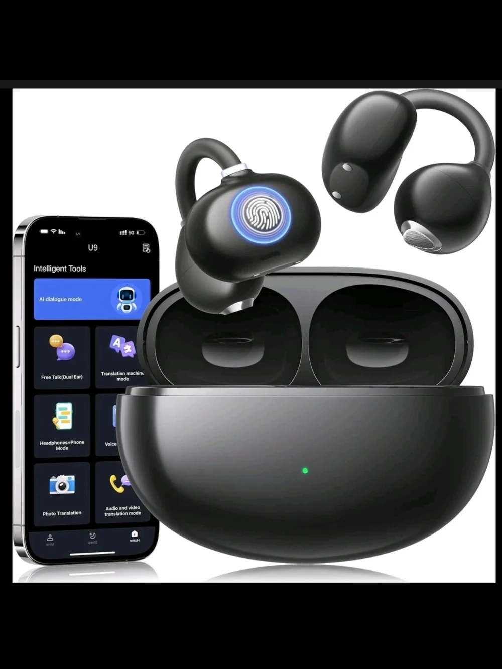 AMINY AI Translator Wireless Bluetooth Earbuds with Charging Case - Black